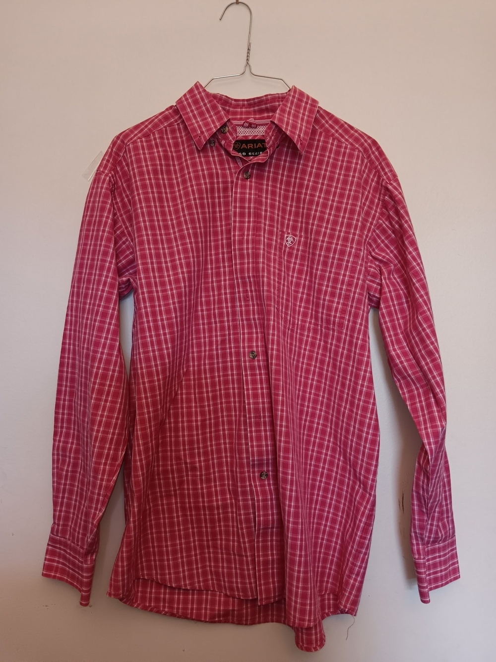 Ariat Men’s Pink Plaid Long-Sleeve Button-Down Shirt ( Price Is Firm)